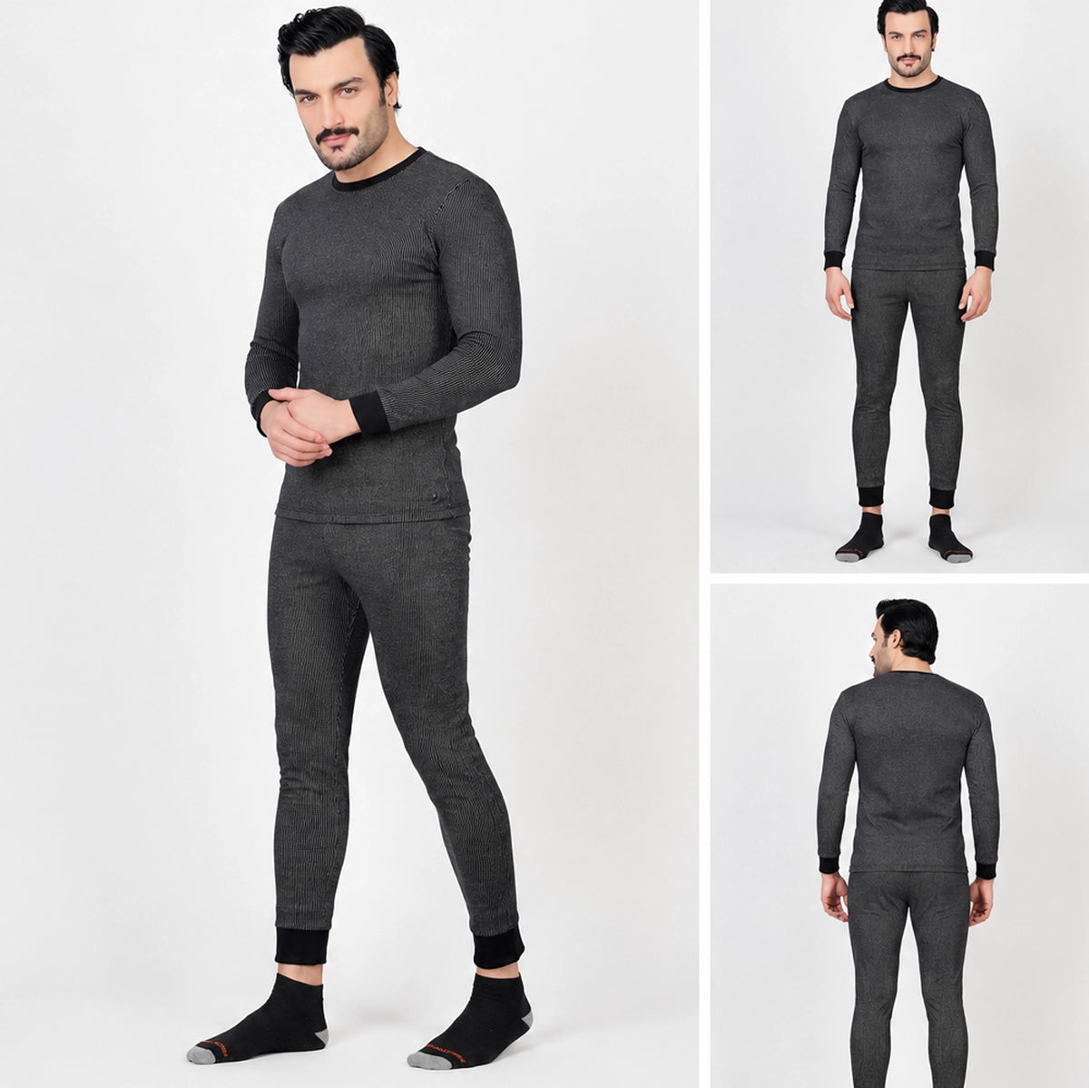 Black Thermal Warmer Suit for Men – styled with casual winter outfit