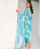 Blue floral printed kurta with dupatta draped, side pose — Blue1