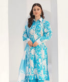 Blue floral printed kurta with dupatta, front standing pose — Blue4