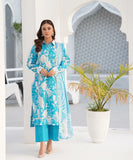 Blue floral printed kurta with trousers and dupatta, full front pose — Blue6
