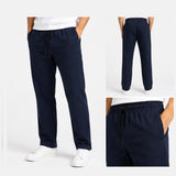 Navy trouser waistband close-up showing adjustable drawstring – ADAM Clothing
