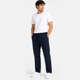 Men Relaxed Fit Navy Trouser front view with elastic drawstring waistband – ADAM