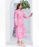 Pink floral printed kurta with pink dupatta, side standing pose — Pink-2