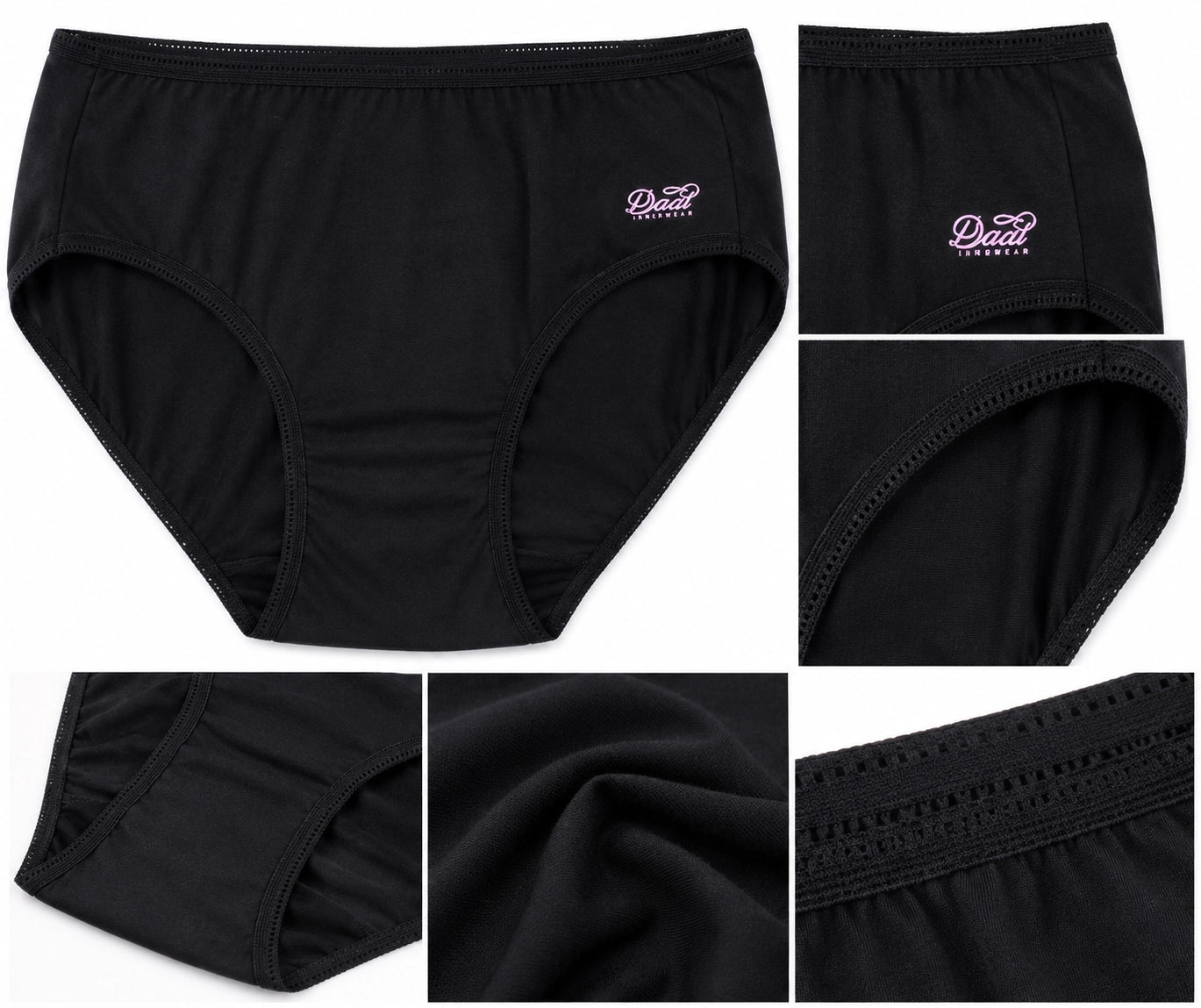 Black underwear for women – flat waistband close-up detail