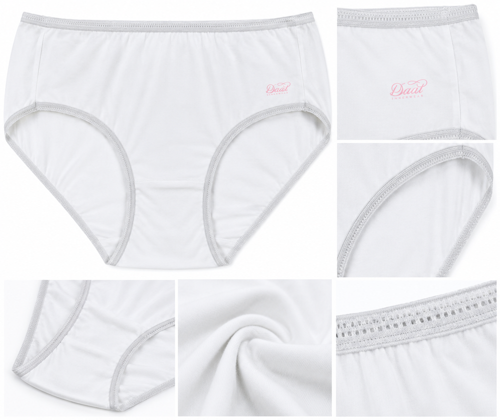 White brief for women, close-up of breathable cotton fabric