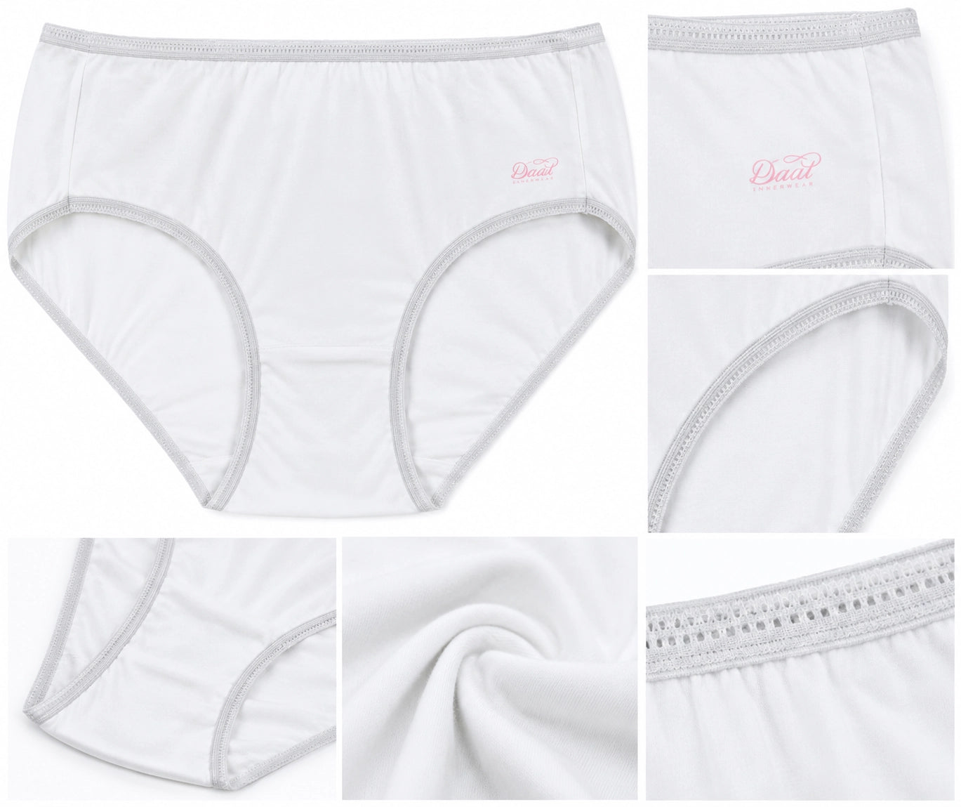 Women's cotton underwear white color, smooth no-show finish