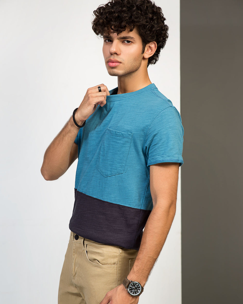 Blue color block pocket t-shirt for men – ADAM Clothing Pakistan