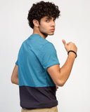 ADAM men's color block blue pocket tee – flat lay, 100% cotton fabric