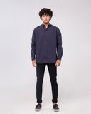NAVY SELF PRINTED CASUAL SHIRT CASUAL SHIRT, COTTON, Male, MEN, SUMMER 2021 - Adam Clothing