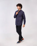NAVY SELF PRINTED CASUAL SHIRT CASUAL SHIRT, COTTON, Male, MEN, SUMMER 2021 - Adam Clothing