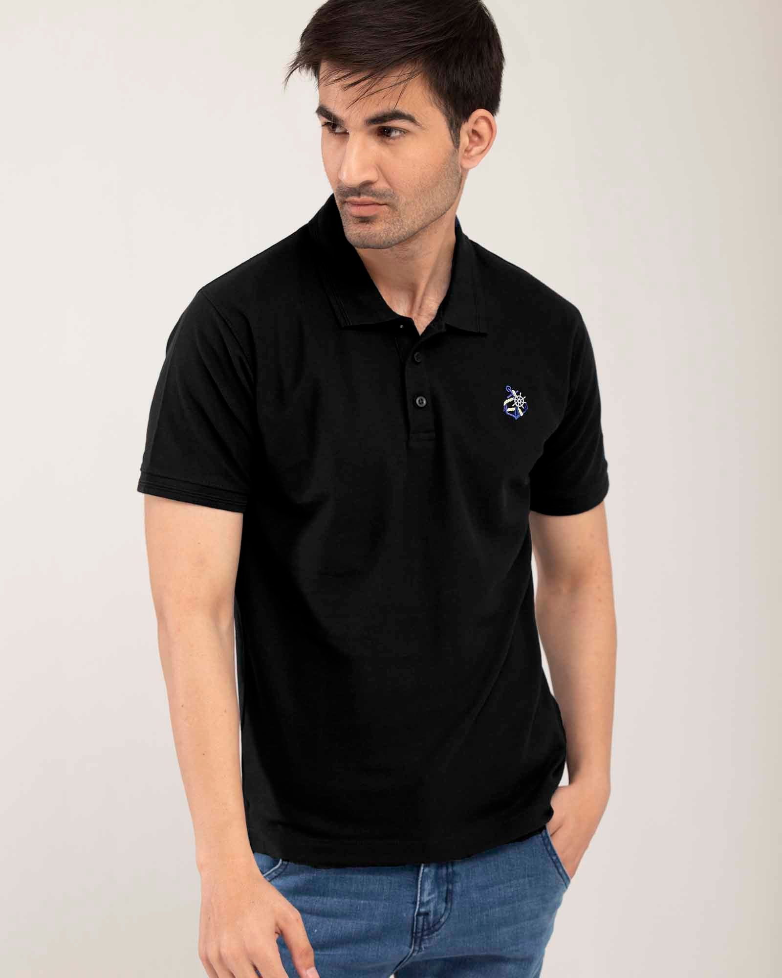 BASIC EMBROIDERY BLACK POLO SHIRT