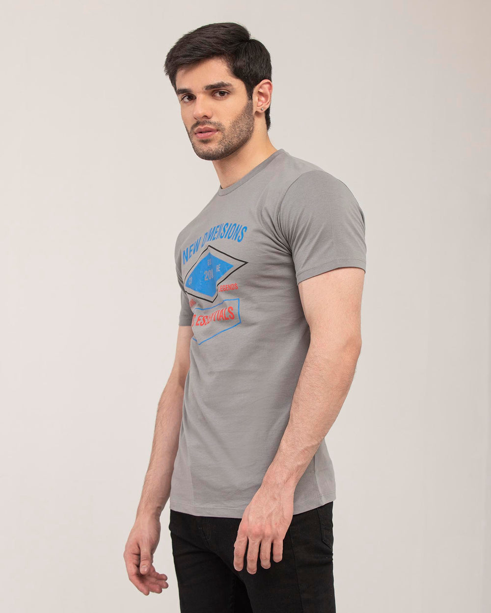 New Dimensions grey printed graphic t-shirt for men – ADAM Clothing Pakistan
