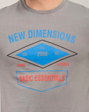Close-up of New Dimensions graphic print on grey cotton tee – ADAM Clothing