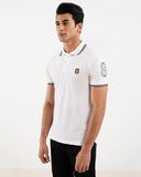 Men wearing white ADAM tipping collar polo with chinos — smart casual outfit Pakistan
