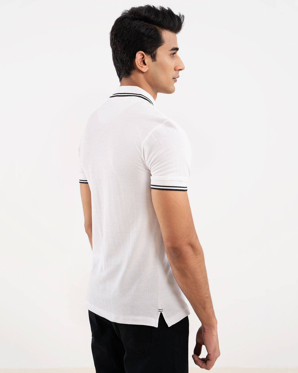 ADAM white men's polo shirt back view — structured tipping collar, clean fit
