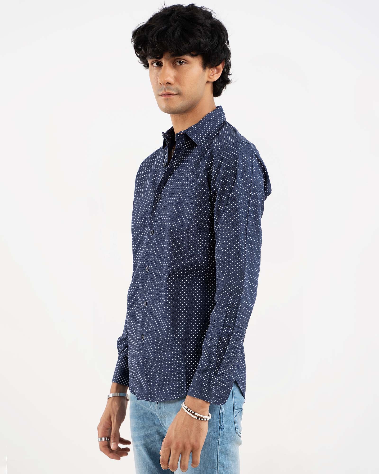 Polka dot Navy Casual Shirt for Men