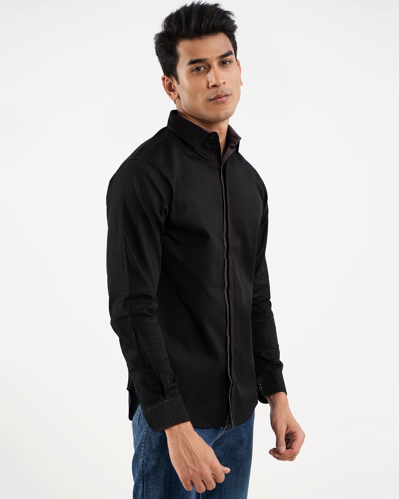 Pique Black Casual Shirt for Men