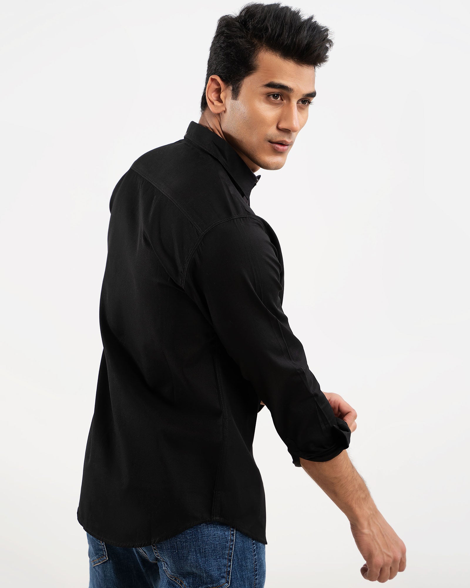 Pique Black Casual Shirt for Men