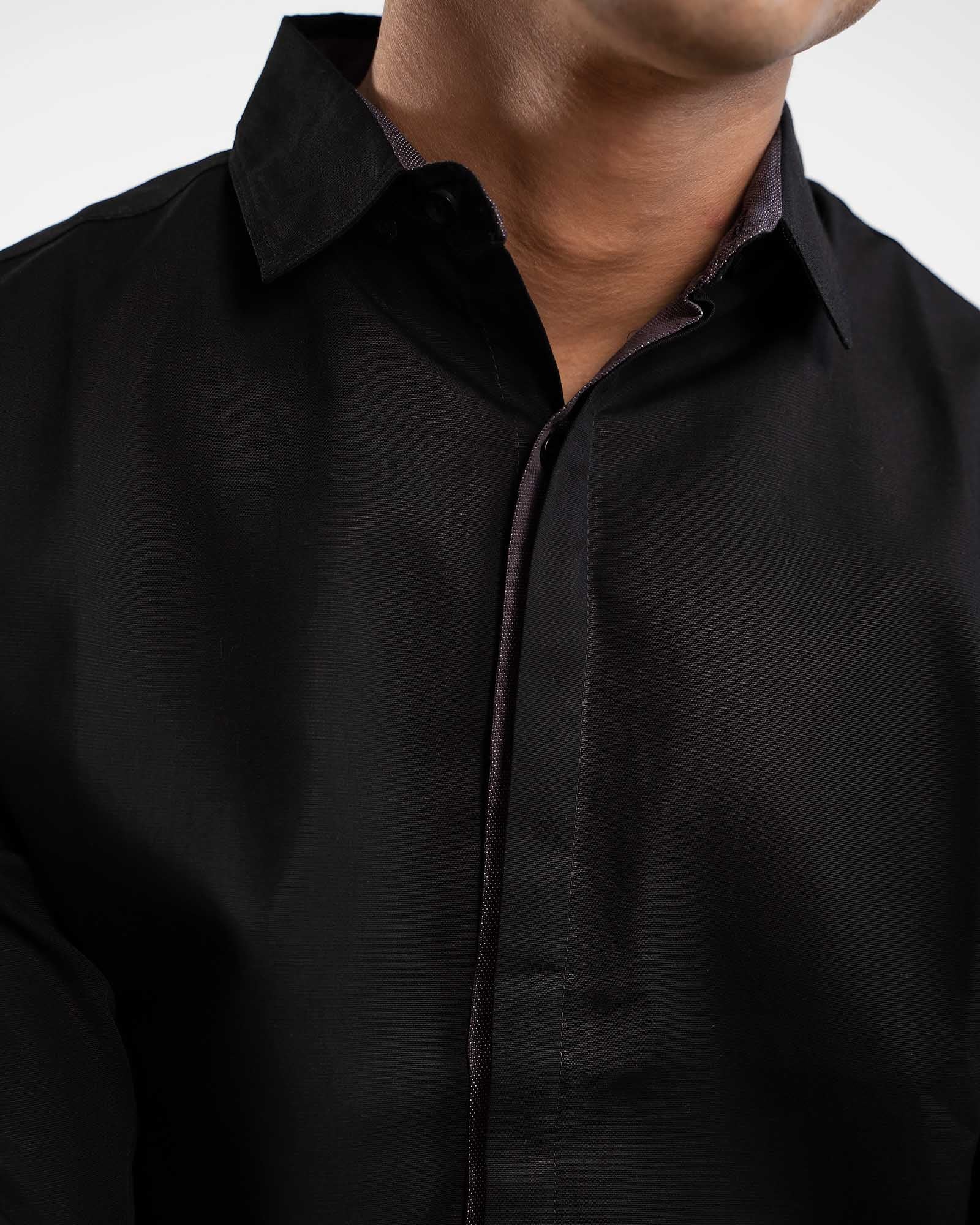 Pique Black Casual Shirt for Men
