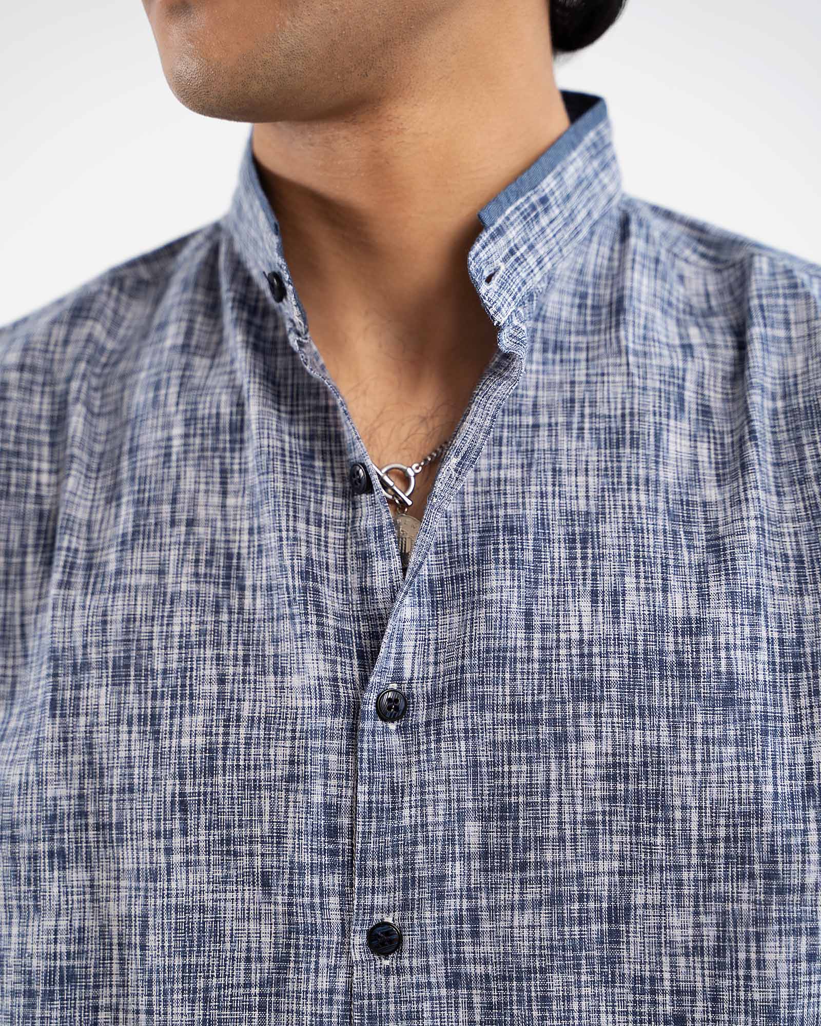 Blue Textured Cotton Casual Shirt for Men