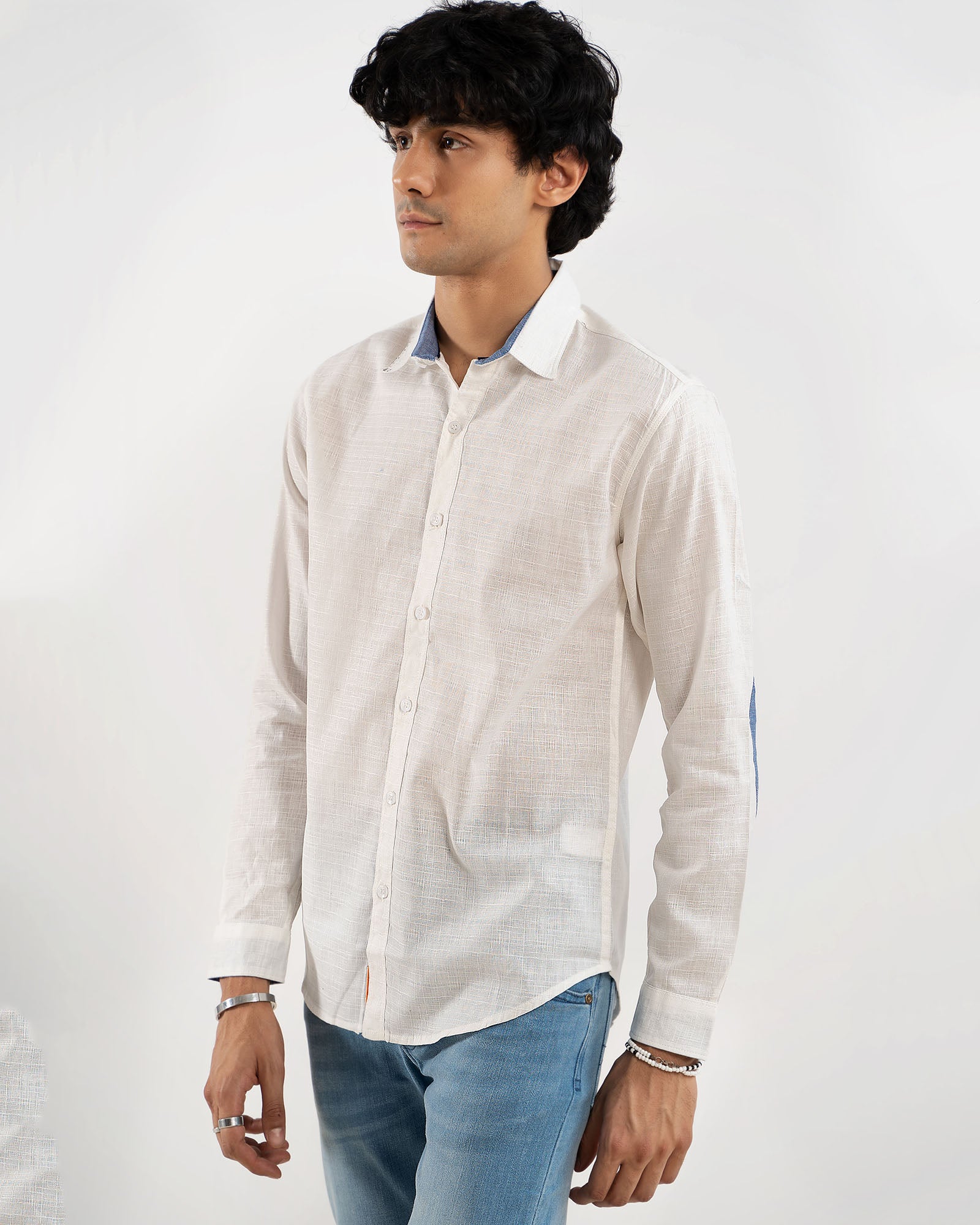 Slub Injected White Casual Shirt for Men