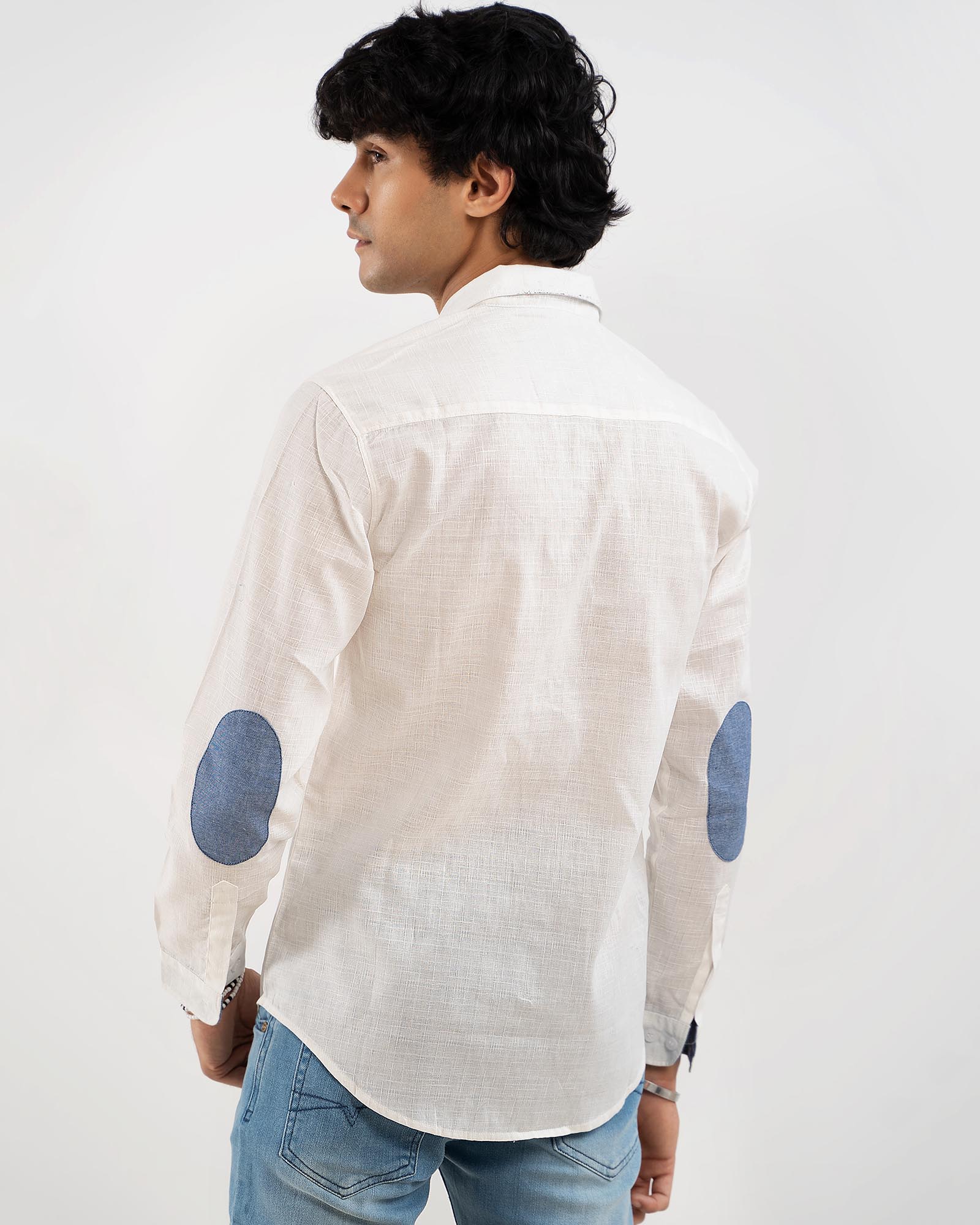 Slub Injected White Casual Shirt for Men